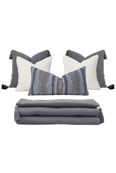 Penelope Aven Throw Pillow Cover 35X70 cm Navy Blue - Gray