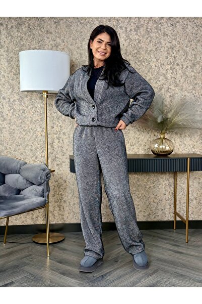 RAMONA BADESCU EXCLUSIVE Fluffy knit suit with cardigan and loose pants