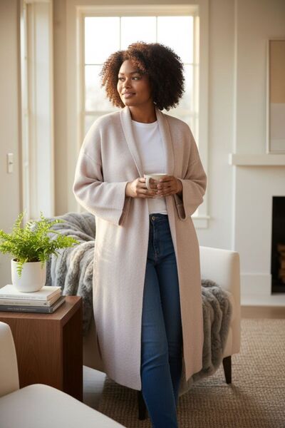 TooHot Women's Beige Long Relaxed Cardigan