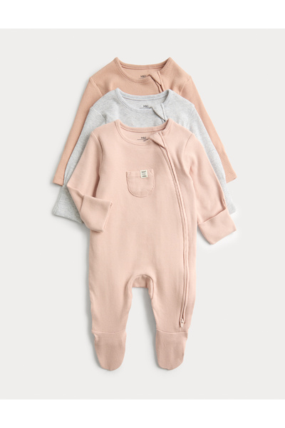 Marks & Spencer 3’lü Pamuk Karışımlı Ribanalı Uyku Tulumu Seti (0–3 Yaş)