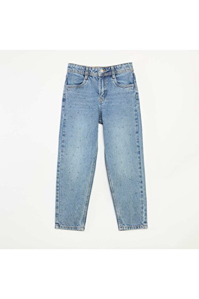 KİABİ بنطلون جينز مناسب للأمهات مع أحجار الراين باللون الأزرق