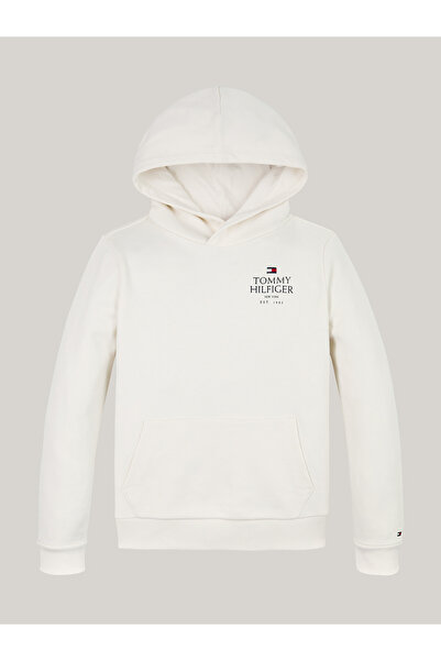 Tommy Hilfiger Boys Ancient White Logo Puff Printed Kangaroo Pocket Hoodie