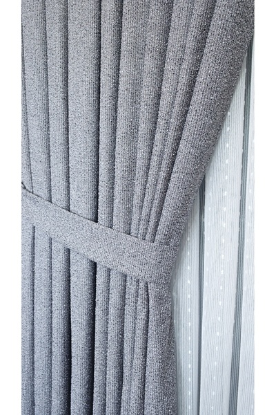 Yuka Panel Backdrop Curtain Gray Stone Pattern Single Panel 1/3 Regular Pleated Luxury Series Heavy Weight