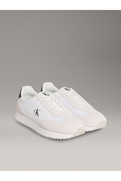 Calvin Klein Erkek Yuvarlak Burun Lamine Deri Bağlamalı Orta Kalın Topuk Beyaz Sneaker YM0YM01325-01W