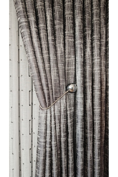Yuka Panel Backdrop Curtain Gray Asymmetrical Pattern Single Panel 1/3 Regular Pleated Luxury Series Heavy Weight