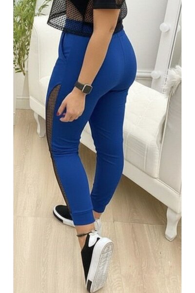 Kanonik Education Women's High Waist Mesh Detailed Slim Fit Viscose Two Thread Pants