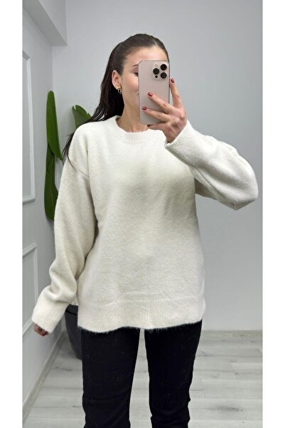 TUNAM BUTİK 4761 Crew Neck Soft Knit Sweater Cream