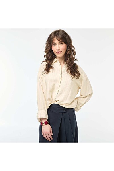 KİABİ Oversized Striped Shirt BEIGE