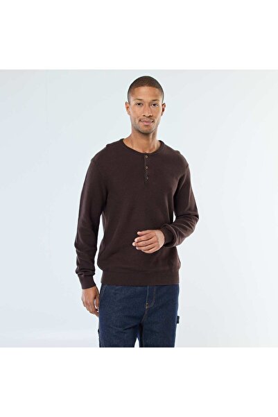 KİABİ Buttoned Crew Neck Knit Sweater BROWN