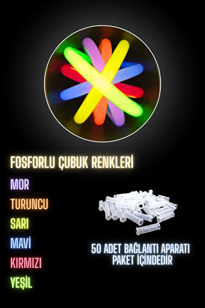 UÇAN SİNCAP Fosforlu Karanlıkta Parlayan Neon Parti Çubukları (50 Çubuk - 50 Bağlama Aparatı) - Glow Stick