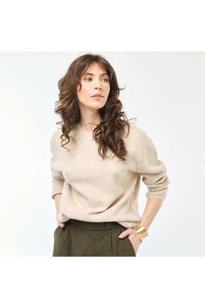 KİABİ سترة محبوكة سميكة برقبة دائرية باللون البيج