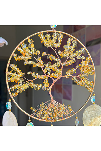 Generic Gold Shell Wind Chime Money Tree with Natural Citrine - Feng Shui Ornament for Wealth & Luck