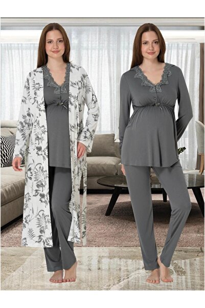 Lohusa Homewear Women's Smoked Lace Long Sleeve Maternity Pajama Set with Dre...