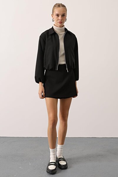 VAGGON Zipper Closure Bomber Jacket with Elastic Waist and Sleeves