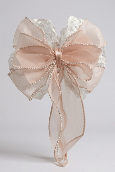 TAKIŞTIR Pink Color Ribbon Figured Pearl Detailed Vending Machine Buckle