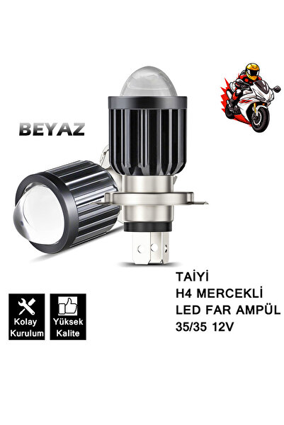 MOD10 TAİYİ MERCEKLİ LED MOTOSİKLET FAR AMPULÜ 12V H4 35/35W P43T ( BEYAZ ) 1...