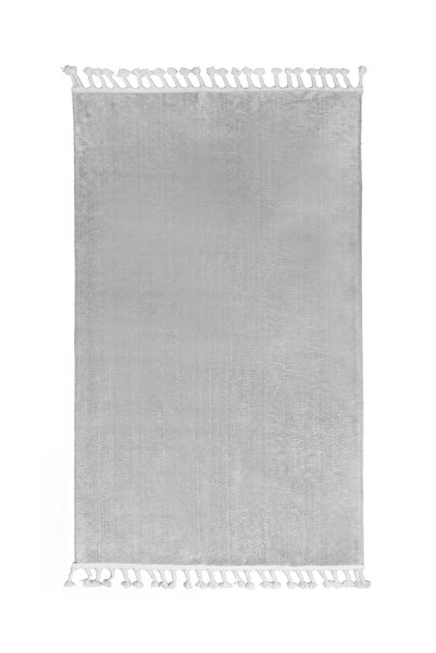 Dijidekor Plush Fringed Carpet Light Gray Color Erasable 160X200