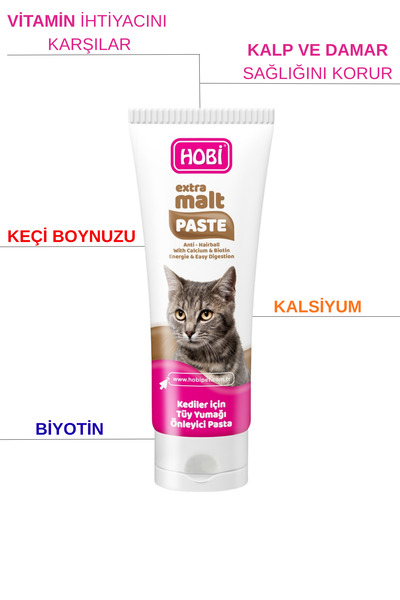 HOBİ Tüy Dökülme Engelleyici, Tüy Yumağı Ve Kusma Önleyici Kedi Malt Macun 10...