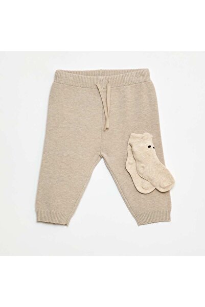 KİABİ Plain Knit Trousers + Socks - 2 Piece Set BEIGE