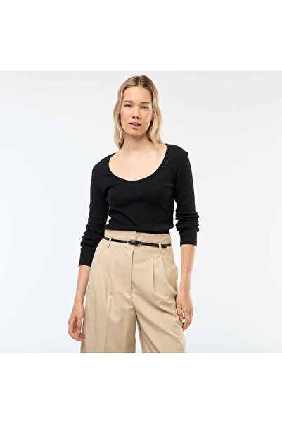 KİABİ Long-Sleeved Ribbed T-Shirt BLACK