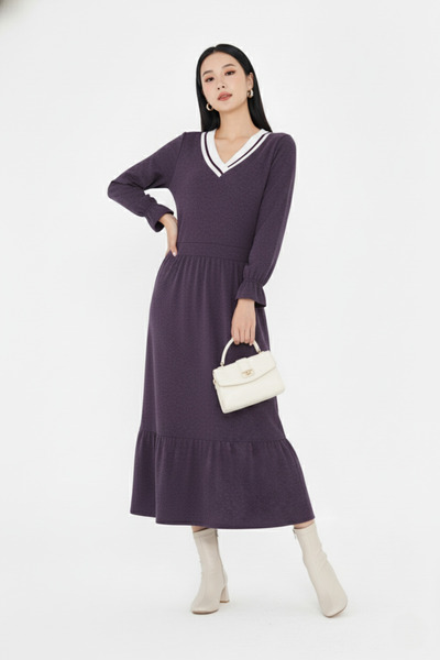 CrazyShopping Women's Long Sleeve V-Neck Knitted Viscose Dress