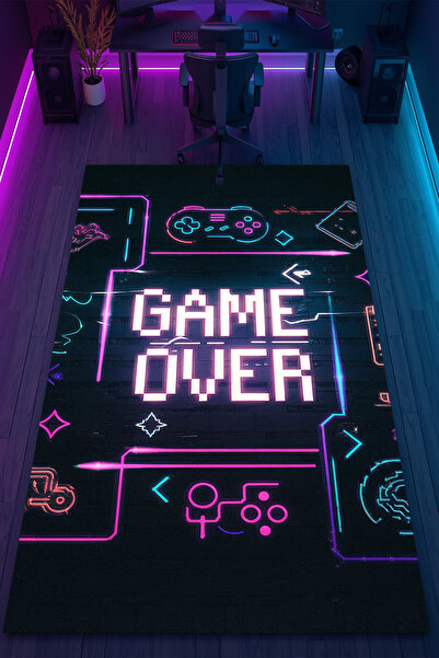 HalıOnline Gamer Konsol Desenli Kaymaz Taban Makinede Yıkanabilir Gaming Oyun...