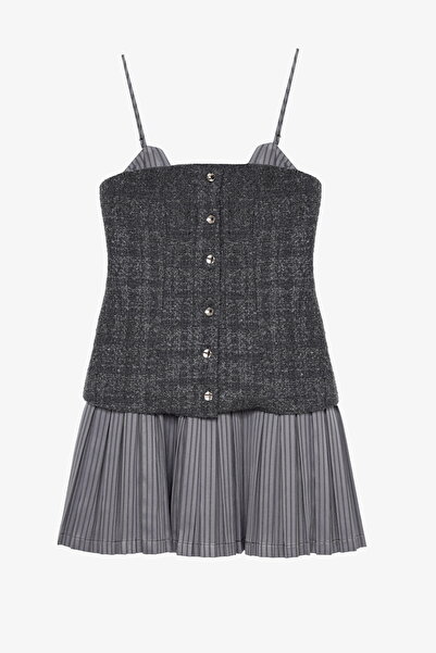 Quzu Tweed Bustier cu secțiuni Rochie mini plisată Antracit