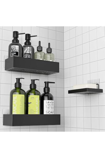 BathFiesta Raft de duș, set de 3 bucăți, organizator pentru baie, instalare f...