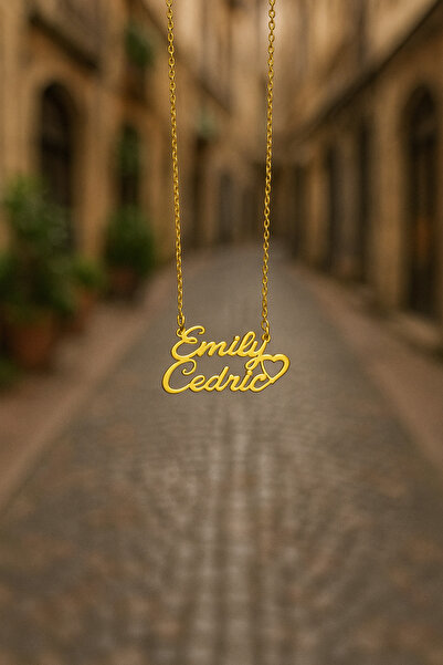 Soleildor 925 ayar Orijinal Gümüş Kişiye Özel İki İsim Kalpli Gümüş Kolye