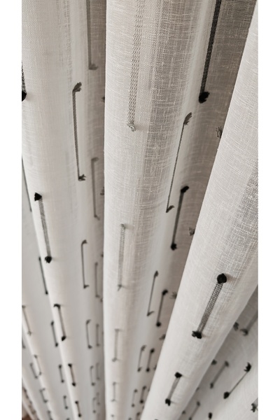 Yuka Ecru Linen Tulle Curtain with Vertical Stripes, 1/3 Pleats, Wrinkle-Resistant, No Ironing Needed, with Lead, Suitable for Any Room