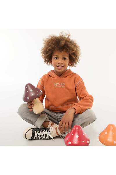 KİABİ سويت شيرت بغطاء رأس مطبوع باللون البرتقالي