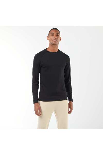 KİABİ تي شيرت رياضي مرن سادة أسود