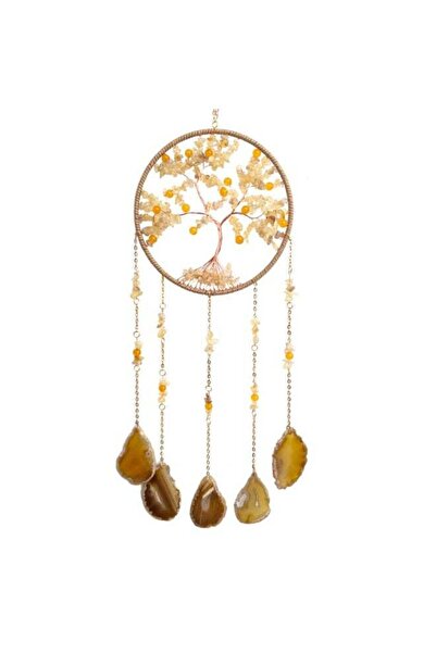 Generic Shell Wind Chime Money Tree & Sun Catcher with Natural Citrine and 5 Yellow Agate Slices