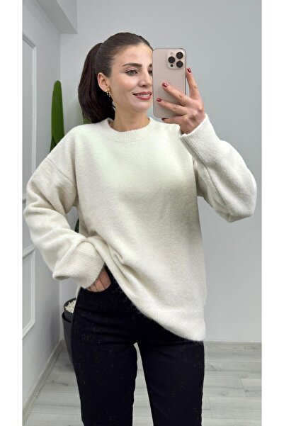 TUNAM BUTİK 4761 Crew Neck Soft Knit Sweater Cream
