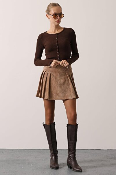 VAGGON Buckle Detailed Pleated Velvet Mini Skirt