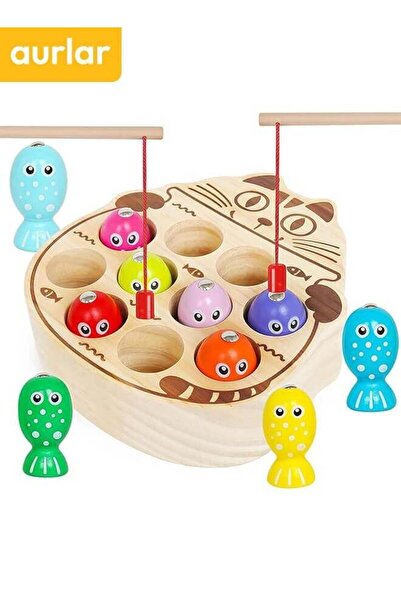 Aurlar لعبة صيد السمك المغناطيسية الخشبية من مونتيسوري للأطفال الصغار
