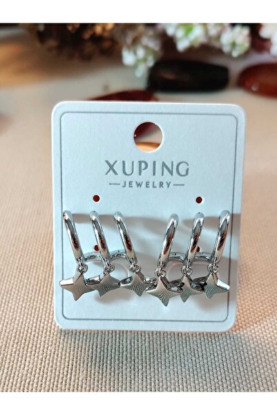 XUPING JEWELRY Yıldız Detaylı ve Üçlü Görünümlü Çelik Küpe