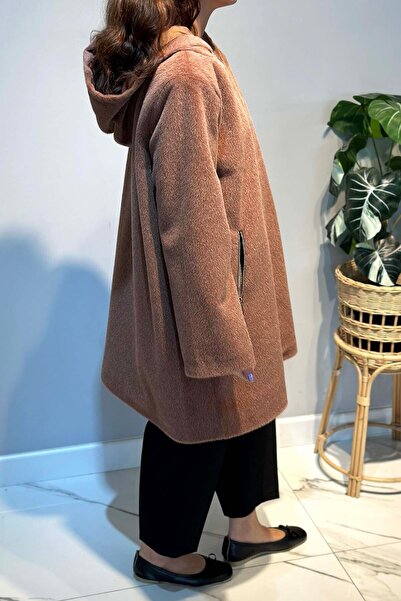 Lale Butik Large Size Zipper Detail Cap Jacket 2590 Camel