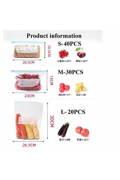 Choice 45pcs 90pcs-mixed 45PCS Reusable Zipper Bag Stand Up Zip Shut Plastic Freezer Bag Fruit Vegetable Zi