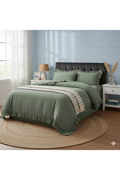 Sudemhome 100% Natural Cotton Double Ruffled Duvet Cover Set 200X220 cm