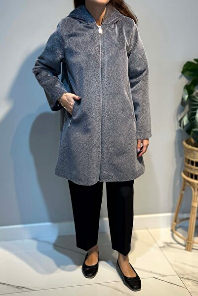 Lale Butik Large Size Zipper Detail Cap Jacket 2590 Gray