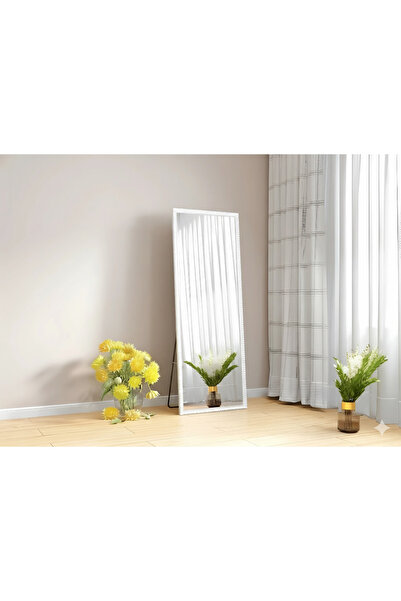 Generic Full-length metal floor mirror with a wooden design, 160x50 cm, white/silver color