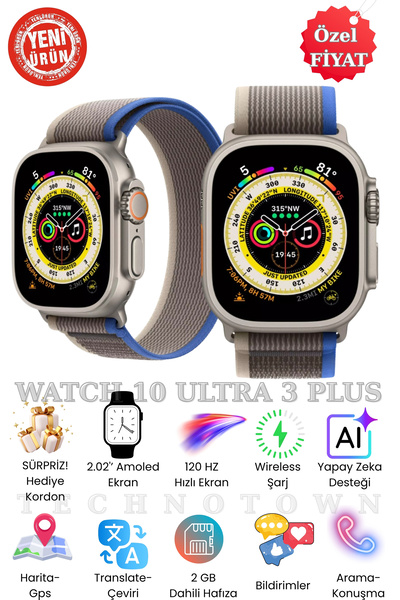 TECHNOTOWN Watch10 Ultra 3 Plus Akıllı Saat| ChatGPT|NFC|Arama-Konuşma|Mesaj ...