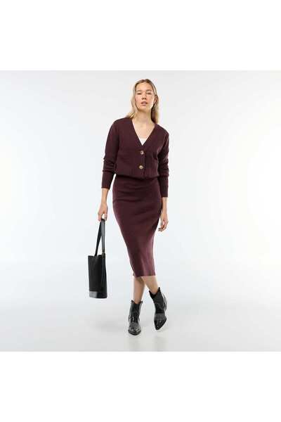 KİABİ Ottoman Knit Midi Skirt PURPLE