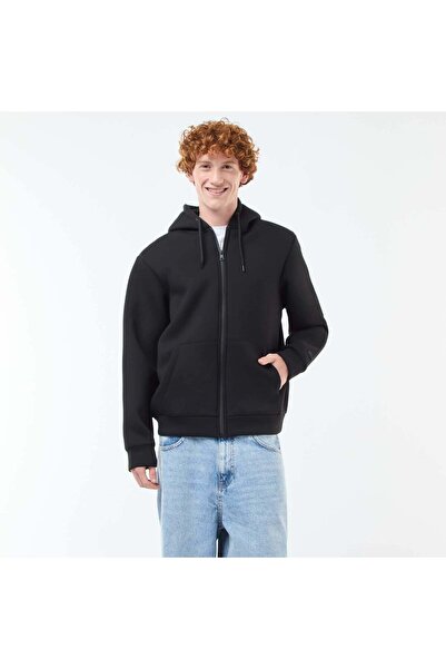 KİABİ هودي بسحاب مع بطانة من جلد الشيربا باللون الأسود