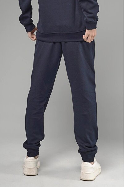 SOFTWAY Unisex Regular Fit Pocketed Interlock Pique Sweatpants - Navy Blue