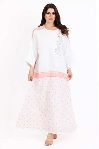TREASUREISLAND جلابية طويلة خيشة مطرزة بالصدر وأكمام هدب