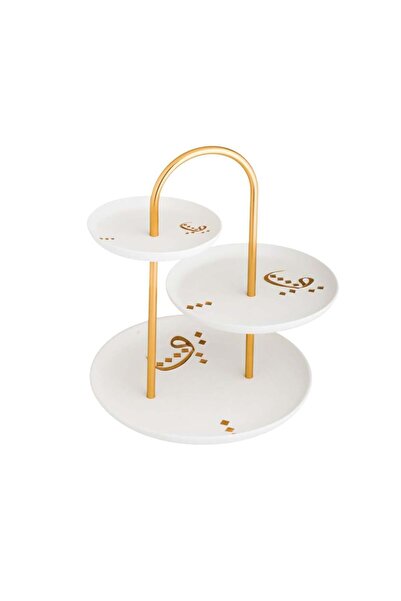 LALOZA Ceramic candy dish, 3 tiers, white and gold color