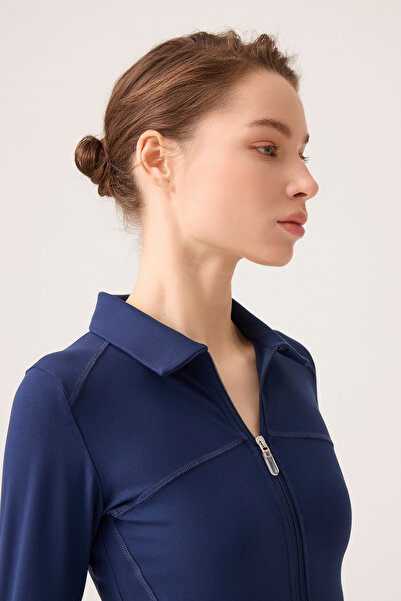 Los Ojos X Ece Navy Blue Zippered Sports Jacket with Collar