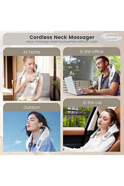 HavenPlus جهاز تدليك الرقبة لتخفيف الألم - تدليك كهربائي لاسلكي مع حرارة للرقبة